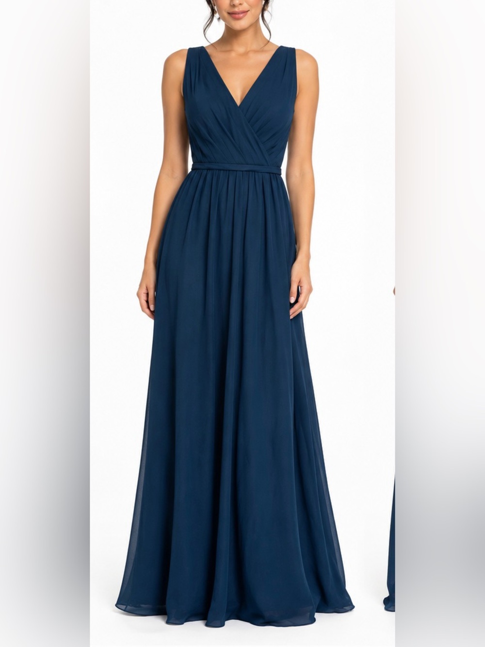 NWT Azazie Sleeveless V-Neck Chiffon Maxi Dress Navy Blue Size A10